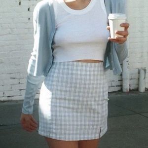 Women’s Brandy Melville Blue and White Plaid Cara Mini Skirt
